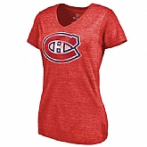 Women's Montreal Canadiens Distressed Team Primary Logo Tri Blend T-Shirt Red FengYun